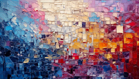 A colorful and textured abstract painting that reflects the energy of the city at dusk.の素材