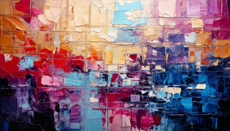 A colorful and textured abstract painting that reflects the energy of the city at dusk.の素材