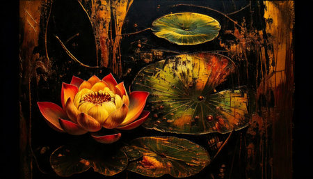Lotus art painting and Buddhist beliefsの素材