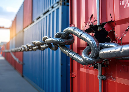 Container chains, concept of trade barriers and barriersの素材