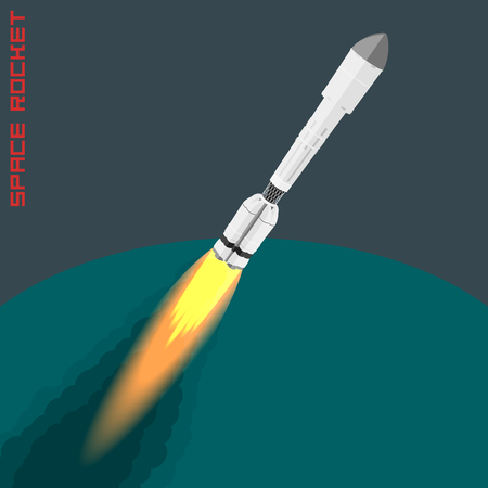 Cargo space rocket Proton. isometric illustration with fire, smoke and speedのイラスト素材
