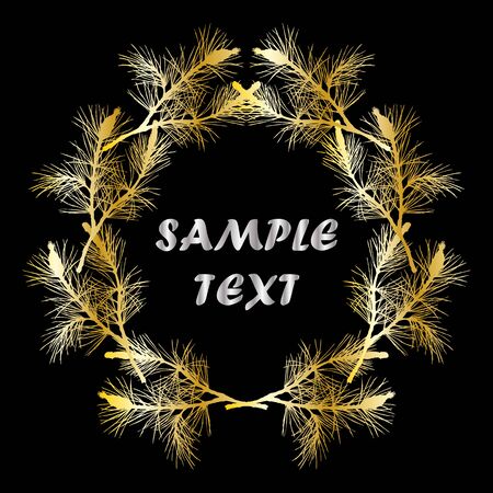 decorative silhouette hand drawn pine branch frame for textのイラスト素材