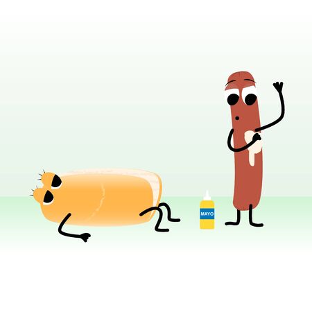 Cooking hot dog. Doodle illustration with a hintのイラスト素材