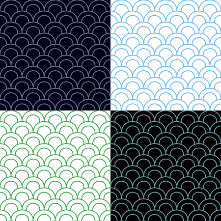 Green and Blue Scales Seamless Pattern Set.のイラスト素材