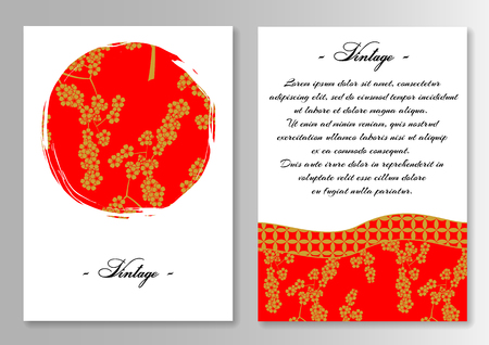 Template for brochure with sun and sakura in Japanese style. Vector illustrationのイラスト素材