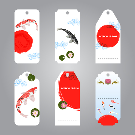 Vector of koi carp and sun japanese style label tags for sale and giftsのイラスト素材