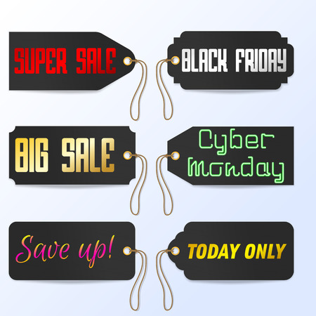 Vector Set Black Friday Cyber Monday tagline sales tags illustrationのイラスト素材