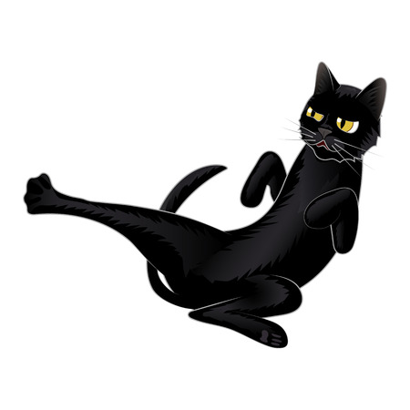 Cute black cat fighting on white background vector illustrationのイラスト素材