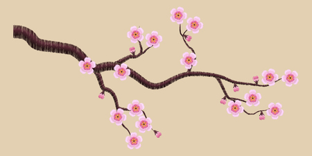 Illustration of  blooming sakura branch embroidery.のイラスト素材