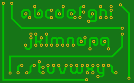Print circuit board in the form of alphabet letter. Vector font illustrationのイラスト素材