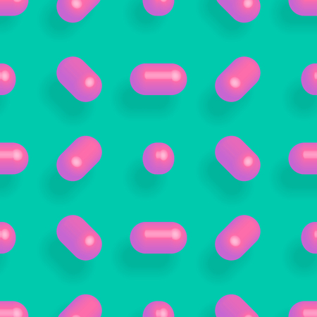 Memphis 80s geometric 3d pattern with pills vector illustration.のイラスト素材
