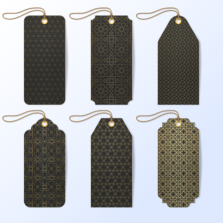 Labels with golden pattern, template vintage set of arabic style backgrounds for design labels. Vector stock image illustrationの写真素材