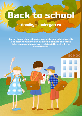 Back to school, goodbye kindergarten broshure template or greeting card. Vector stock illustration.のイラスト素材