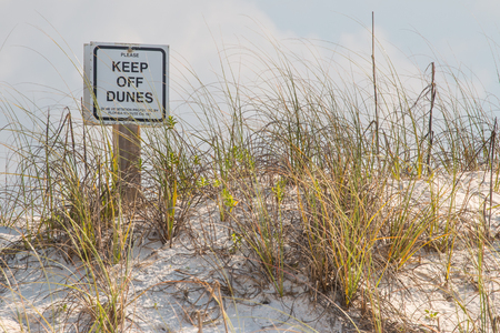 "Keep off Dunes" sign on a sand dune at the beach.の写真素材