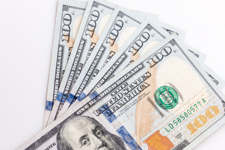 Five One Hundred dollar bills in U.S. currency.の写真素材