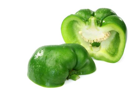cut green pepper  capsicum  on a white background の写真素材