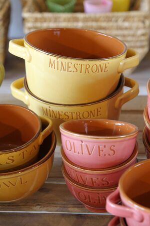 pottery in different colors and shapes の写真素材