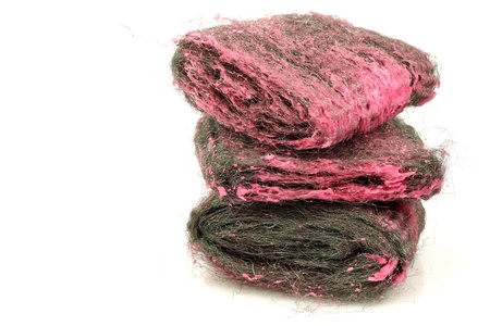 steel wool abrasive soap pads on a white background の写真素材