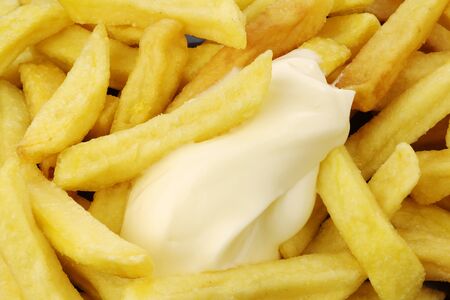 background of french fries and mayonnaise の写真素材