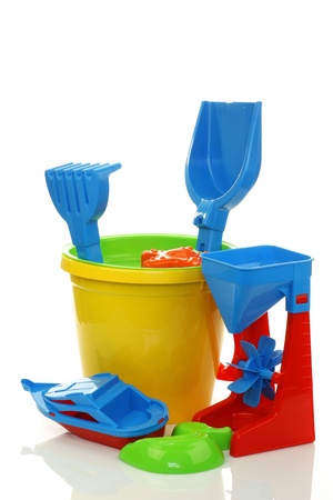 beach toys on a white background の写真素材