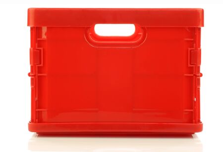 foldable red plastic storage box on a white background  front  の写真素材