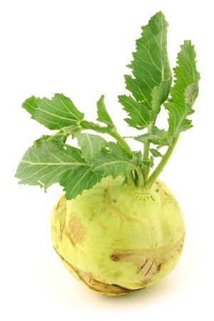 fresh kohlrabi cabbage on a white background の写真素材