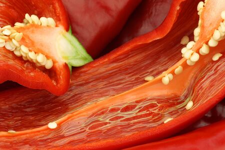 fresh red sweet peppers background の写真素材