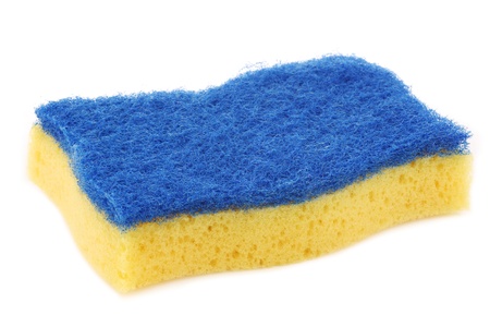  yellow and blue  abrasive pads on a white backgroundの写真素材