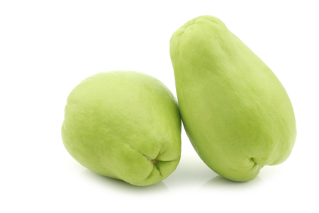 chayote fruits (Sechium edulis) on a white backgroundの写真素材