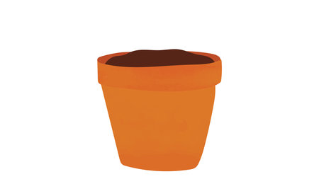 Empty flowerpot with soil watercolor drawing isolated on white background. Blank flower pot clipart. Brown plastic flower pot cartoon style. Hand drawn flower potのイラスト素材