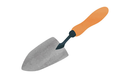 Gardening trowel with wooden handle watercolor style vector illustration isolated on white background. Simple garden trowel clipart. Garden tools watercolor cartoon drawingのイラスト素材