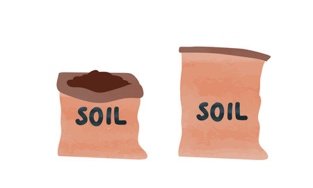 Sack of soil watercolor drawing vector illustration isolated on white background. Opened sack of soil clipart. Soil clipart cartoon style. Hand drawn soil bagのイラスト素材