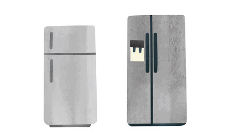 Set of refrigerator watercolor style vector illustration isolated on white background. Refrigerator simple clipart. Modern silver fridge with two doors, hand drawn cartoon styleのイラスト素材