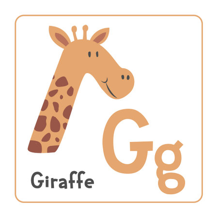 Giraffe clipart. Giraffe vector illustration cartoon flat style. Animals start with letter G. Animal alphabet card. Learning letter G card. Kids education. Cute giraffe vectorのイラスト素材