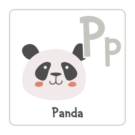 Panda clipart. Panda vector illustration cartoon flat style. Animals start with letter P. Animal alphabet card. Learning letter P card. Kids education. Cute panda bear vectorのイラスト素材