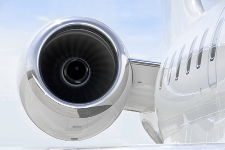 Running Jet Engine closeup on a luxury private jet aircraft - Bombardier Global Express