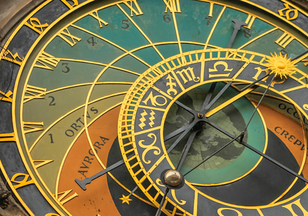 Pragues' Astronomical Clock (third oldest in the world), located in the old town square, Prague, Czech Republic, Europeのeditorial素材