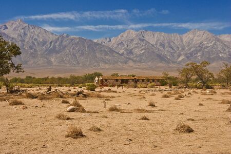 Manzanar Camp in the desert surrounding by mountains.の写真素材