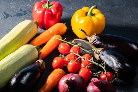 a healthy lifestyle is the layout of the vegetables, eggplant, pepper.onionの写真素材
