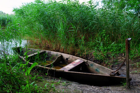 old wooden boatの写真素材