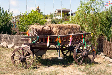 hay cart, hay on a cart, village lifeの写真素材