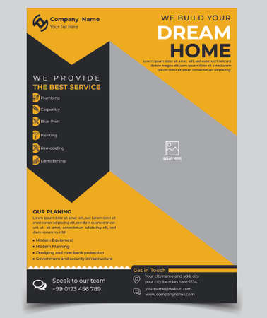 Home Repair, Building or Construction Flyer vector Template. Construction Brochure Cover, Poster template.のイラスト素材