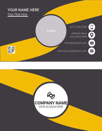Horizontal orange and deep grey color business card vector template, simple clean layout design templateのイラスト素材