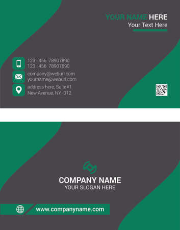 Horizontal Green and deep grey color business card vector template, simple clean layout design templateのイラスト素材