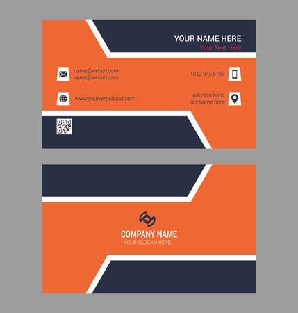 Horizontal Orange and deep grey color business card vector template, simple clean layout design templateのイラスト素材