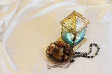 Upper view of dates in a bowlの写真素材