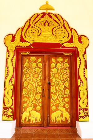 Thai style temple doorの写真素材