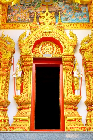 Elaborate molding on entrance of church,Denchai temple,Phrae,Thailandの写真素材