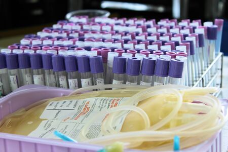 Blood bag and glass tubes for keep exampleの写真素材