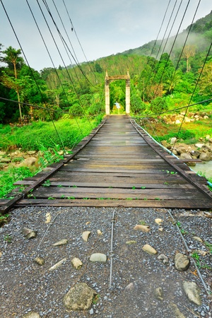 Rope bridge to wild aheadの写真素材